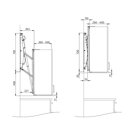 Dimensions - Wall Cabinet Lift Granberg Diago 504, 60-110 cm width