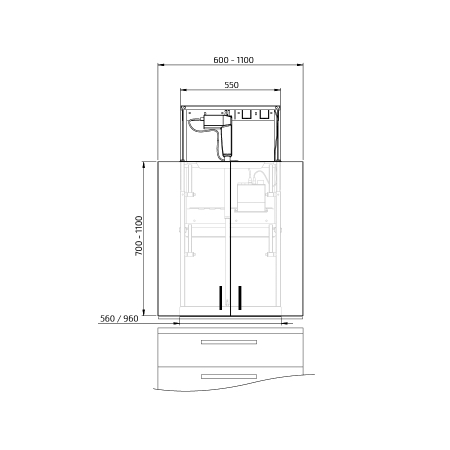 Dimensions - Wall Cabinet Lift Granberg Diago 504, 60-110 cm width