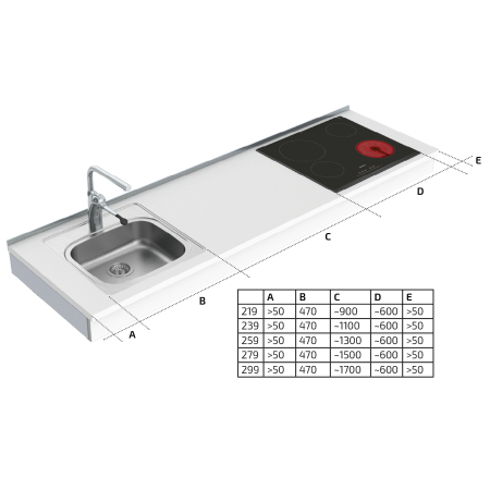 Dimensions - Wall Mounted Cranked Adjustable Combi Kitchen 6350-ES11S4