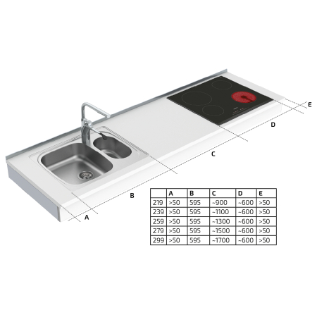 Dimensions - Wall Mounted Motorised Adjustable Combi Kitchen 6300-ES20S4