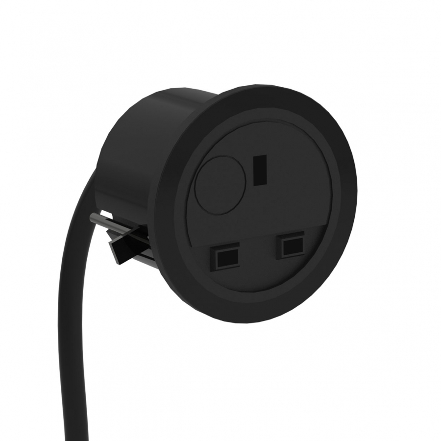 Power Socket, Black (UK 3-pin)