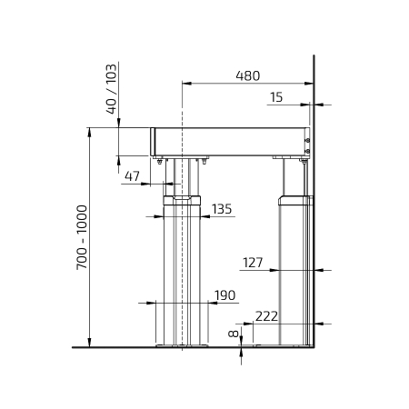 Dimensions - Kitchen Worktop Lift Baselift Corner 6313HA, 90°- 90°, floor-mounted