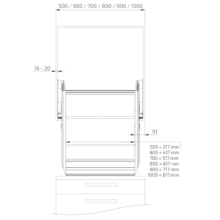 Dimensions - Wall Cabinet Lift InDIAGO 510KA - 66 cm height, 26 cm depth